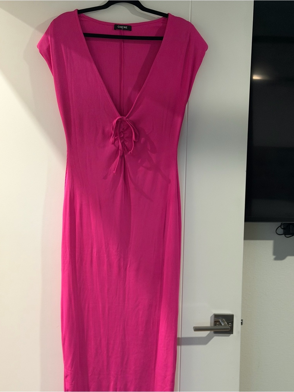 Chic Hot Pink Tie-Front Maxi Dress